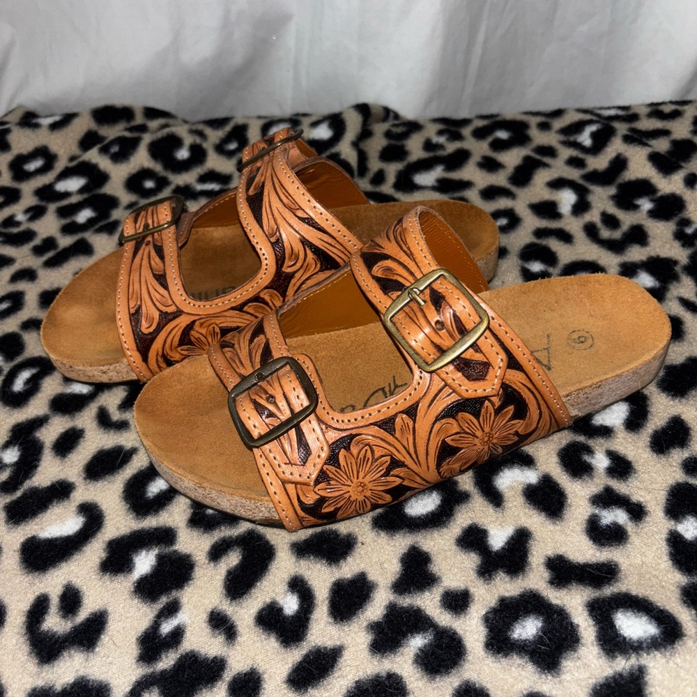 American Darling tooled leather slides